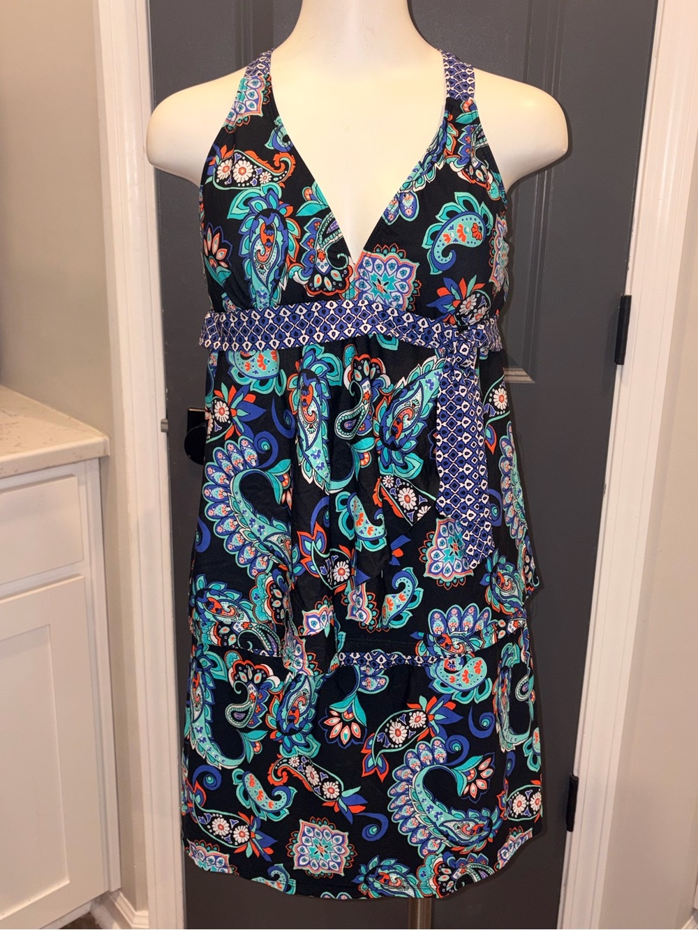 Alex Marie Swimsuit Paisley Cross Halter Tankini Top and Swim Skirt- Size 12
